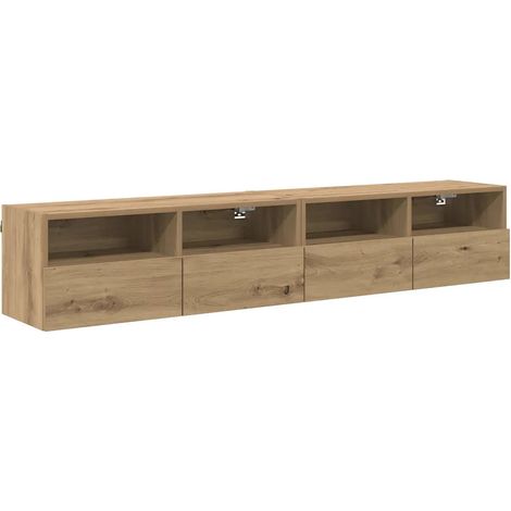 Lot de 2 meubles TV muraux design moderne minimaliste 80 x 30 x 30 cm en bois d'ingénierie chêne artisanal