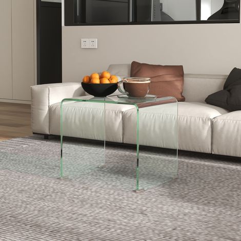 Table basse salon moderne verre trempé transparent, design monobloc 50x40x45 cm (1/5)