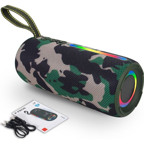 Enceinte Bluetooth sans fil, tissu extérieur imperméable, emplacement pour carte, portable, caisson de basses, camouflag (1/5)
