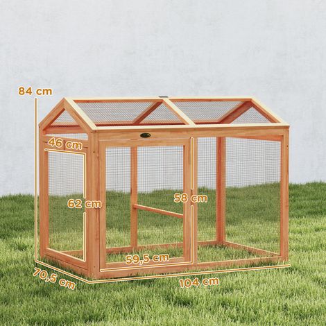 Poulailler avec perchoir, double porte, en bois et métal, pour 2 poules, 104 x 70,5 x 84 cm, orange (1/5)