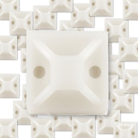 Socle adhésif pour serre-câbles, fixation, 50 pièces (28 x 28 mm) largeur max. 6 mm, blanc (1/5)