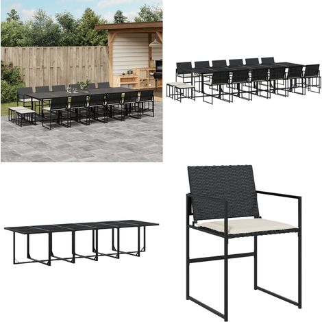 Set da Pranzo da Giardino 17 pz con Cuscini Nero in Polyrattan - Sedie da giardino - Tavolo da giardino