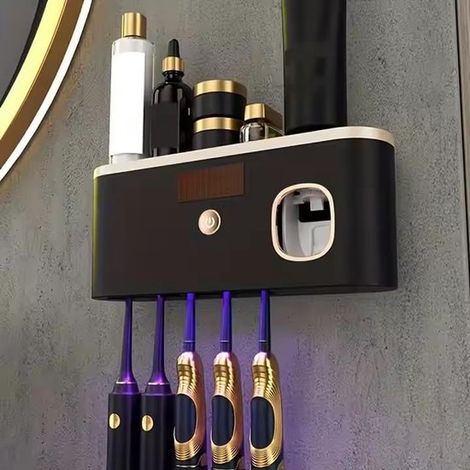 Zahnbürstenhalter fürs Badezimmer wandmontierter Zahnbürstenhalter mit Zahnpastaspender solarbetrieben kein Bohren erforderlich Zahnbürstenhalter 5 (1/4)