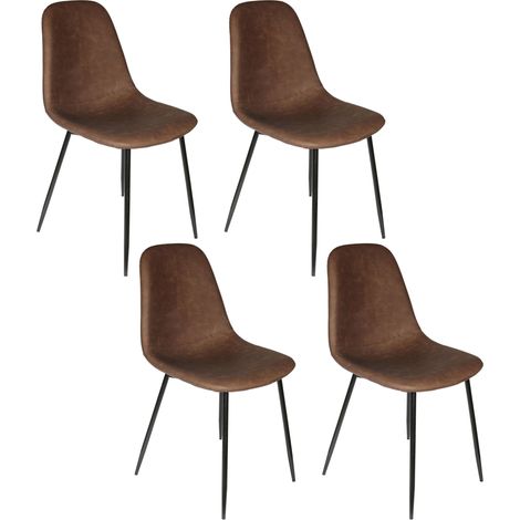 The Home Deco Factory – Lot de 4 chaises marron en simili cuir PU – Structure en métal – Dimensions 43,7x54,2x85,5 cm – Design vintage industriel (1/5)