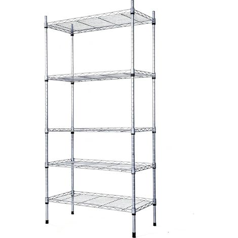 1 - Étagère de rangement - Rayonnage métallique - 5 tablettes réglables en hauteur - Structure robuste en acier pour garage et entrepôt - Gris argenté - 74x34x150cm (1/5)
