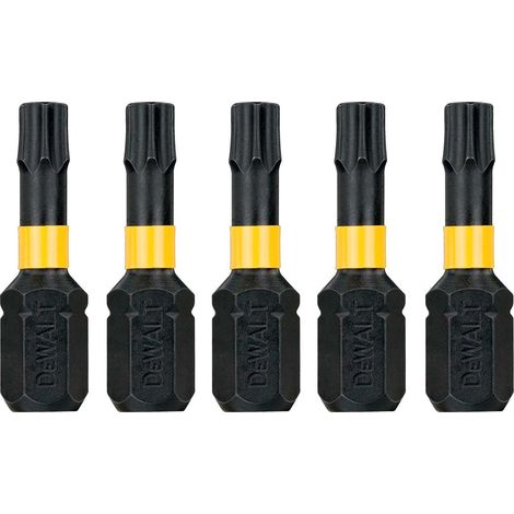DeWalt DT7384T-QZ pack de 5 puntas torsión de impacto T30, 25mm, ideal para atornillado de alta resistencia, diseño optimizado para mayor durabilidad y rendimiento superior.