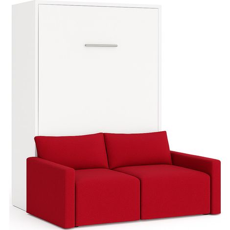 Lit escamotable vertical avec canapé tissu VALENCIA Sans matelas Rouge-140x190-Canapé Rouge-Structure Blanche (1/5)