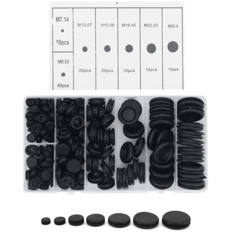 royaluxe-Bouchons en Caoutchouc, 200 Pcs œillets en Caoutchou Caoutchouc Passe-fils Kit Passe-Câbles en Caoutchouc pour Fil Câble Assortiment de Rondelles en Caoutchouc