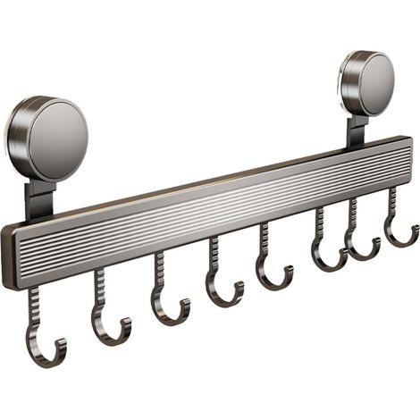 Hakenleiste Küche ohne Bohren mit 8 Haken mit Saugnapf Küchenreling Edelstahl 40 cm Stange für Küchenutensilien Küchenleiste Aluminium Küche Hakenleiste Kleiderhakenleiste