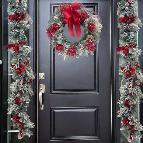 Guirlande de Noël, décorations de Noël, couronne murale à suspendre pour porte, chambre, salon et cheminée (1/5)