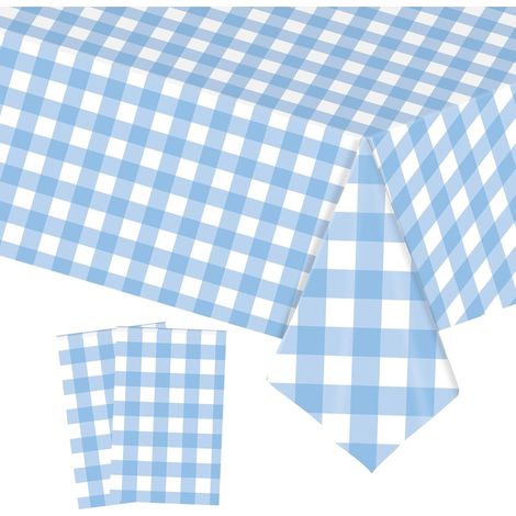 2 Pièces Nappe Plastique Rectangulaire à Carreaux,137274cm Nappe de Table Bleu Clair Blanc Anti Tache Imperméables Extensible,Nappes Pvc pour Décoration de Table Fête de Mariage Anniversaire Noël (1/5)
