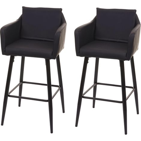 2x Tabouret de bar HHG-754, tabouret de comptoir, repose-pieds métal, similicuir noir (1/5)