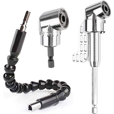 Adaptateur de Tournevis D'angle Kit, Foret à Angle Droit Réglable de 105 Degrés, Rallonge Visseuse Flexible, avec Douille Hexagonale 1/4 de Pouce Magnétique, Lot de 3 (1/5)