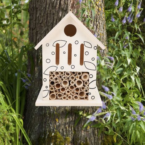 Hôtel à Abeilles en Bois M9 SolidWood Naturel 10x10x15.5cm - Maison pour Abeilles Solitaires Pollinisateurs et Biodiversité