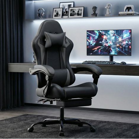 Silla gaming ergonómica, altura regulable, respaldo reclinable, negro y gris HAVRYA (1/3)