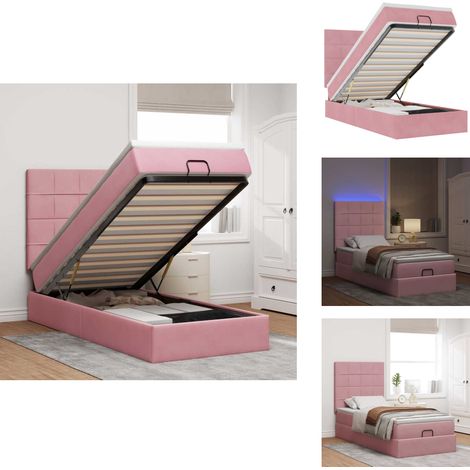 Cadre de lit ottoman avec matelas rose 80x200 cm velours - Lit Ottoman - Lits Ottomans - Cadre De Lit - Cadre De Lit Avec Rangement (1/5)