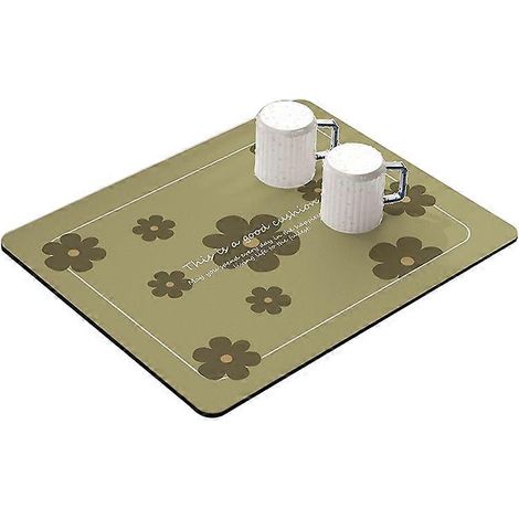 Tapis égouttoir de cuisine 30 x 40 cm, super absorbant, vert matcha/fleur (1/2)