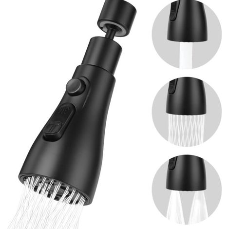 Lntyq Douchette Evier Cuisine Robinet 360 Degres, 3 Modes Embout Robinet Cuisine, Mitigeur Evier Cuisine Tete de Robinet Rotative, Adaptateur Robinet Universal Orientable,noir