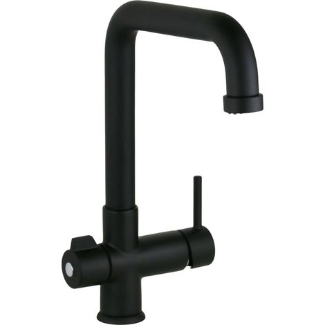 Mezclador de fregadero de cocina independiente de 3 vías en color negro mate Pollini 3300ANEROOPACO Negro mate