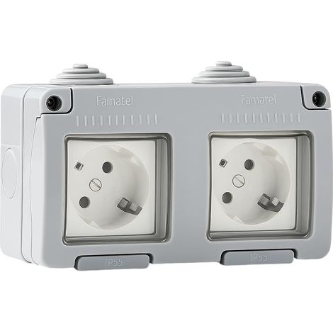 WEBMATEL Base Enchufe Doble Empotrar IP55 Serie Garden Protección Infantil Estanco Resistente Agua Aluminio Gris (1/3)