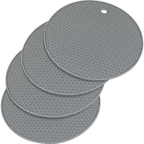 Lot de 4 Tapis de Dessous de Plat en Silicone Tapis, sous-Verre en Silicone antidérapant, Durable, étanche et antidérapant, Convient aux casseroles, poêles, théières et Bols(Gris) (1/4)