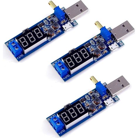 Lot de 3 modules d'alimentation Step Up Down Power Supply DC-DC - USB 5 V à 3,3 V/9 V 12 V 24 V - Convertisseur de tension réglable - Convertisseur Step Up (Micro USB) (1/5)