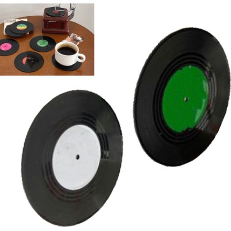 Vinyl-Schallplatten-Untersetzer [2 Stück] ABS (50 g) - Vintage-Schutz und Dekoration für Bar/Café (1/5)