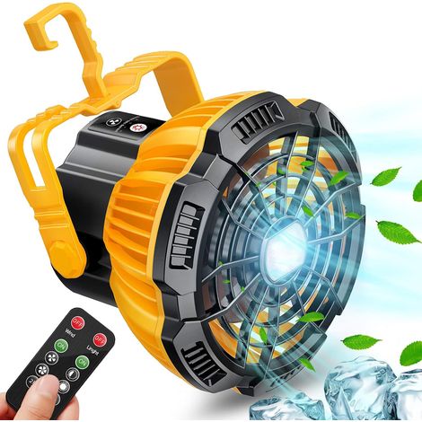 Portable Camping Fan for Tent. 2 in 1 Rechargeable USB Tent Ceiling Fan with LED Light Hanging Hoop (1/4)