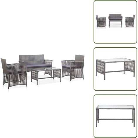 Sillas de jardín - vidaXL Muebles jardín 4 pzas y cojines ratán sintético gris antracita - Mesa de centro
