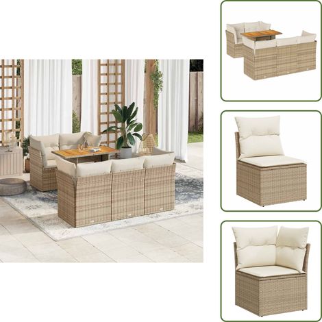6-tlg. Garten-Sofagarnitur mit Kissen Beige Poly Rattan - Garten Sofagarnitur - Garten Sofagarnituren - Outdoor Sofagarnitur - Sofagarnitur Terrasse (1/5)