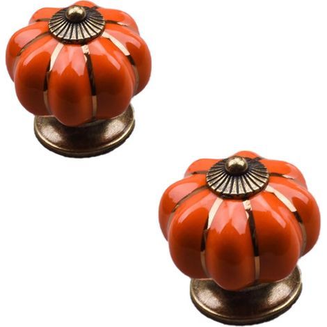 2 pomos de cerámica vintage con forma de calabaza de 40x40 mm (diámetro x altura), tiradores antiguos para muebles, pomos para cajones y puertas, tiradores con tornillos para cocina, armario, cómoda y (1/5)