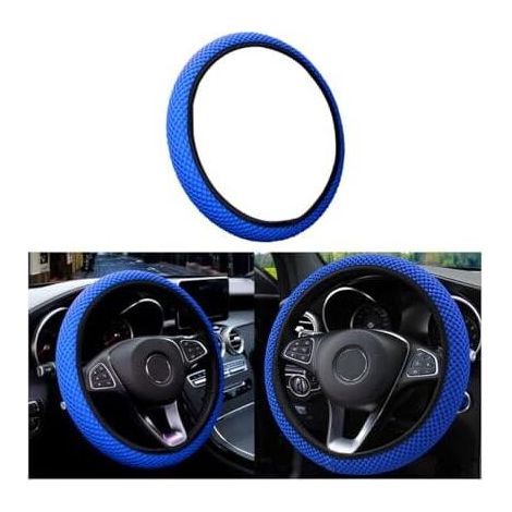36-40CM Car Steering Wheel Cover Breathable Silk Microfiber Car Steering Wheel Cover Warm in Winter and Cool in Summer Non-Slip Odorless Durable Car Steering Wheel Accessories (Blue)