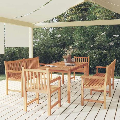 Ensemble de salle à manger de jardin 5 pièces en bois de teck massif – table, bancs et chaises - PANGIVO (1/5)