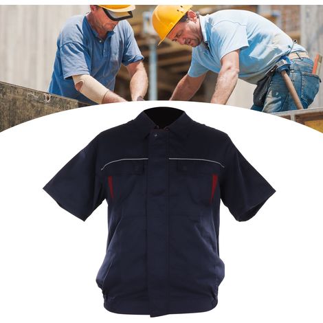 Veste d'été rafraîchissante avec ventilateur, vêtement climatisé, veste rechargeable, vêtement de travail rafraîchissant et protecteur contre le soleil, XXXL, bleu marine et rouge. (1/5)