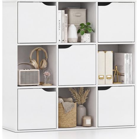 COSTWAY Libreria Scaffale a 3 Livelli con 9 Scomparti e 5 Ante, 90x29x90 cm (1/5)