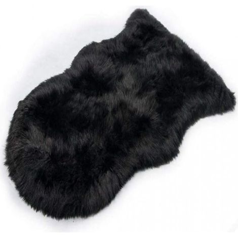 Tapis Fausse Peau D Agneau - Poils Longs Imitation Laine - Antidérapant - Pour Chevet Canapé Bureau - 90 x 60 cm - Noir (1/5)