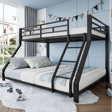 Cama litera metálica con escalera barandilla negra OKMYHOME (1/5)