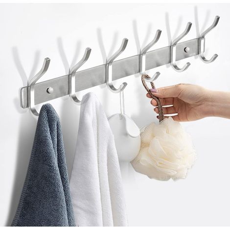 Garderobenhaken Edelstahl, Hakenleiste Kleiderhaken Wand mit 6 Haken, Garderobe Garderobenleiste Wandgarderobe für Schlafzimmer Bad Küche (Silber, 6 Haken 2 Stück)