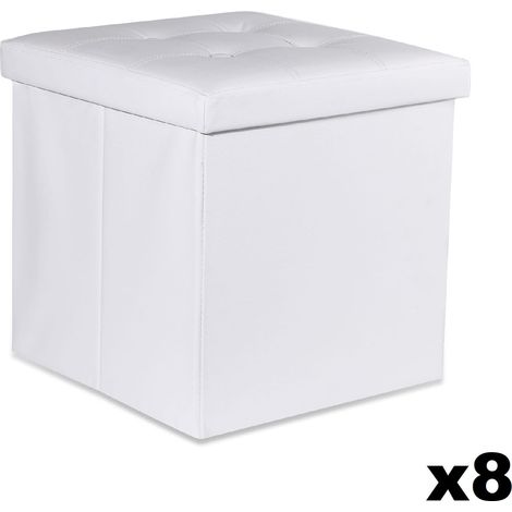 Puff plegable Valora L blanco eco-cuero almacenamiento x8 diseño moderno (1/5)