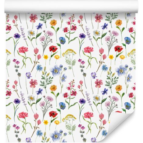 Papier peint fleurs sauvages blanc et gris clair, fond blanc 50x1000 cm (1/5)