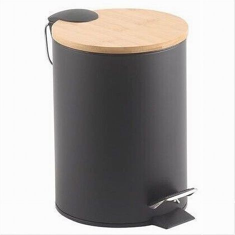 TRADE SHOP - Pattumiera Acciaio A Pedale 5 Litri Bidone Cestino Spazzatura Nero Legno 87458 -