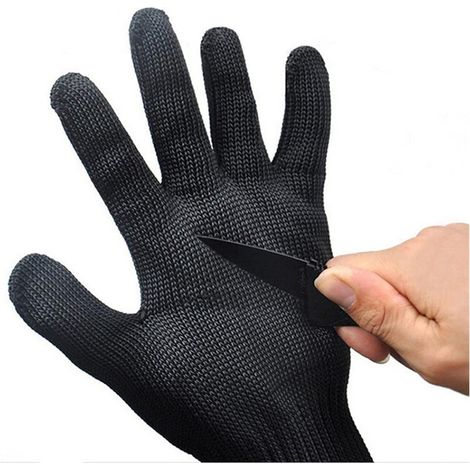 Gants résistants aux coupures, Gants de pêche en plein air Anti-coupure couteau Protection résistante aux coupures pêche gants de chasse gants en treillis métallique en acier outils de pêche Coupe ext (1/5)
