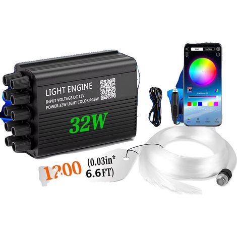 Lumières de plafond de voiture à fibre optique, modes RGBW, contrôle Bluetooth, Météore-b, câble à fibre optique de 2m (1/2)