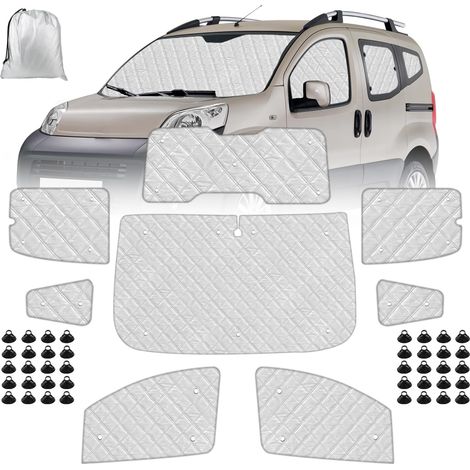 Pare-Soleil pour Pare-Brise de Camping Car Remplacement pour Peugeot Bipper Citroen Nemo III 2007-2026, Lot de 8 Pare-Soleil Thermiques Internes avec Sac de Rangement,100% Occultation,Ensemble de 8 pi (1/5)