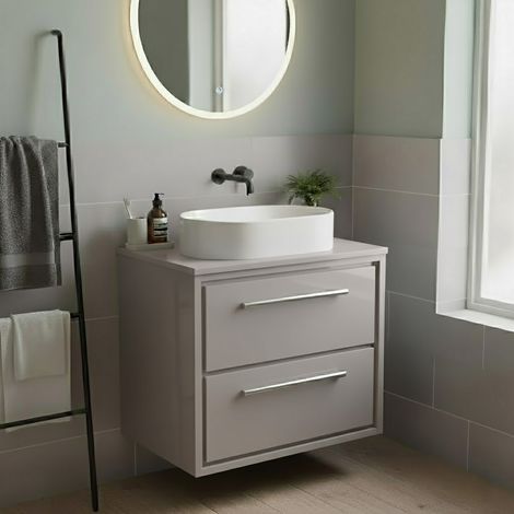 Hudson Reed Lille Wall Hung 2-Drawer Vanity Unit with Worktop 600mm Wide - Pebble Grey