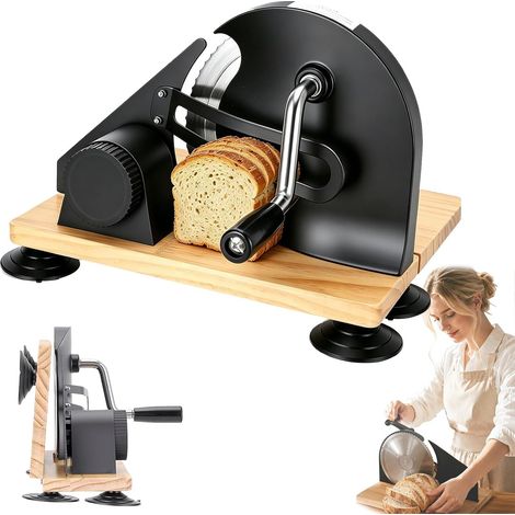 Trancheuse à Pain, Trancheuse Polyvalente Manuelle et Pliable Coupe-pain Acier Inoxydable 304 Manivelle Ventouses épaisseur Coupe Réglable Pour Fromage et Légumes Base Renforcée en Bois Massif (1/5)