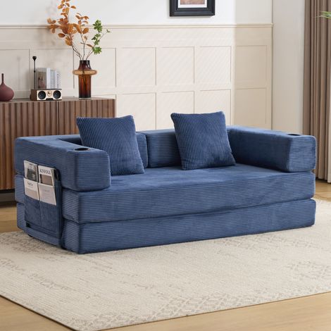 Dewalt –Floor Couch,Compression Sofa,Convertible Floor Sofa Bed-with Pillow Back Support Armrest,Comfy Sleeper Bed With Cupholder&Side Pocket,Corduroy Fabric,for Living Room Bedroom,Dark Blue (1/5)