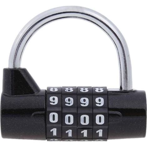 Cadenas à combinaison à chiffres réinitialisable, noir, pour casier de salle de sport, extérieur, clôture, abri de jardin et porte de garage (1/5)