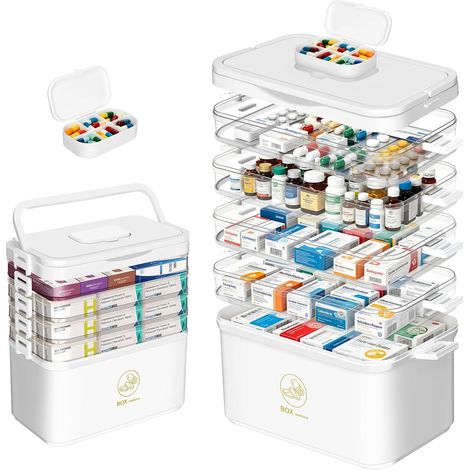 Boîte à médicaments 5 étages 30x31x16cm en plastique (1/5)