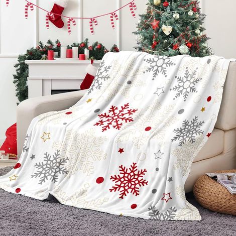Plaid De Noël - Plaid En Microfibre - 130 x 100 cm - Motif Flocons De Neige - Pour Canapé Lit Ou Extérieur - 1 Pièce (1/5)
